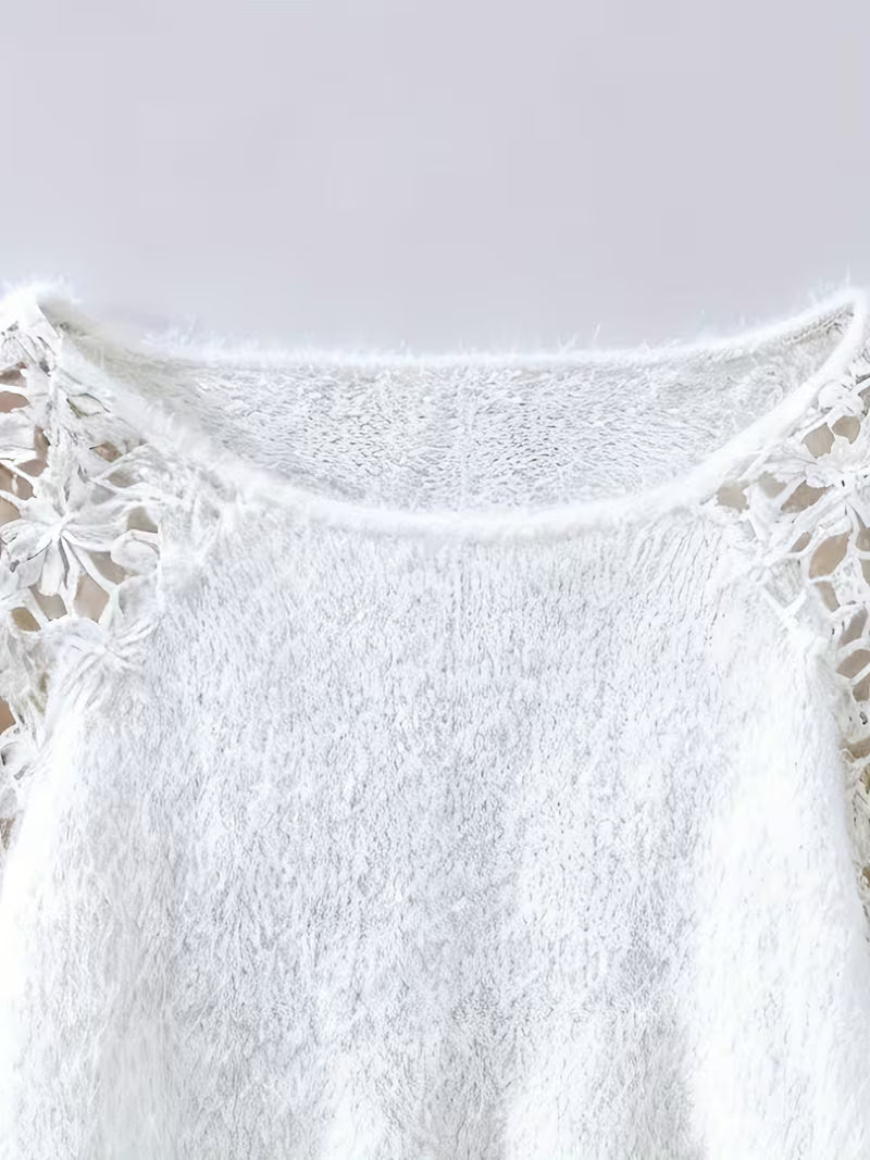 DOBRINA OFF-SHOULDER LACE KNIT SWEATER