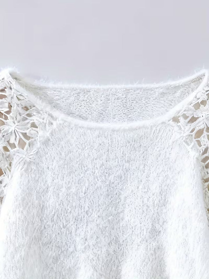 DOBRINA OFF-SHOULDER LACE KNIT SWEATER