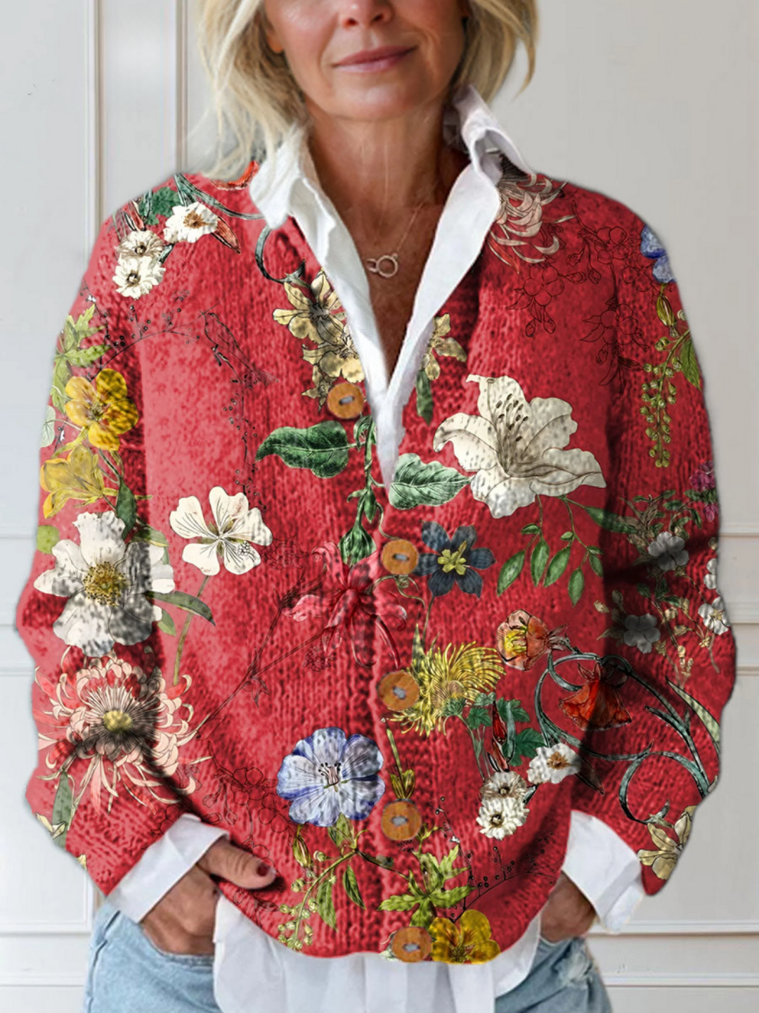 MIRAYA VINTAGE FLORAL ART CARDIGAN