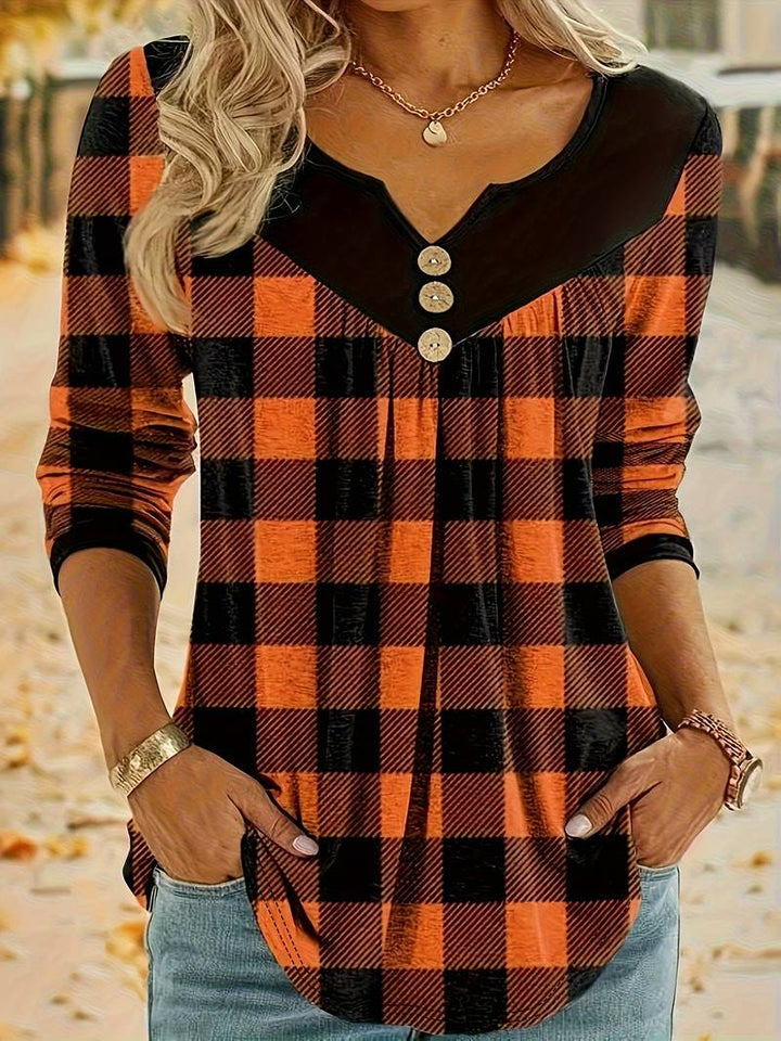 FONTEMANHA PLAID V-NECK TOP