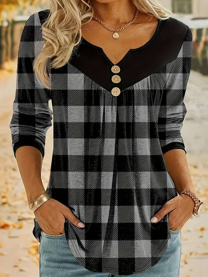 FONTEMANHA PLAID V-NECK TOP