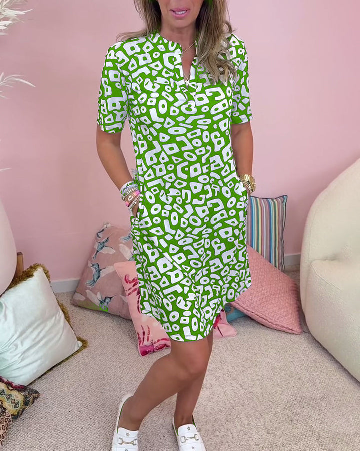 TRACY REFINED PRINTED V-NECK DRESS