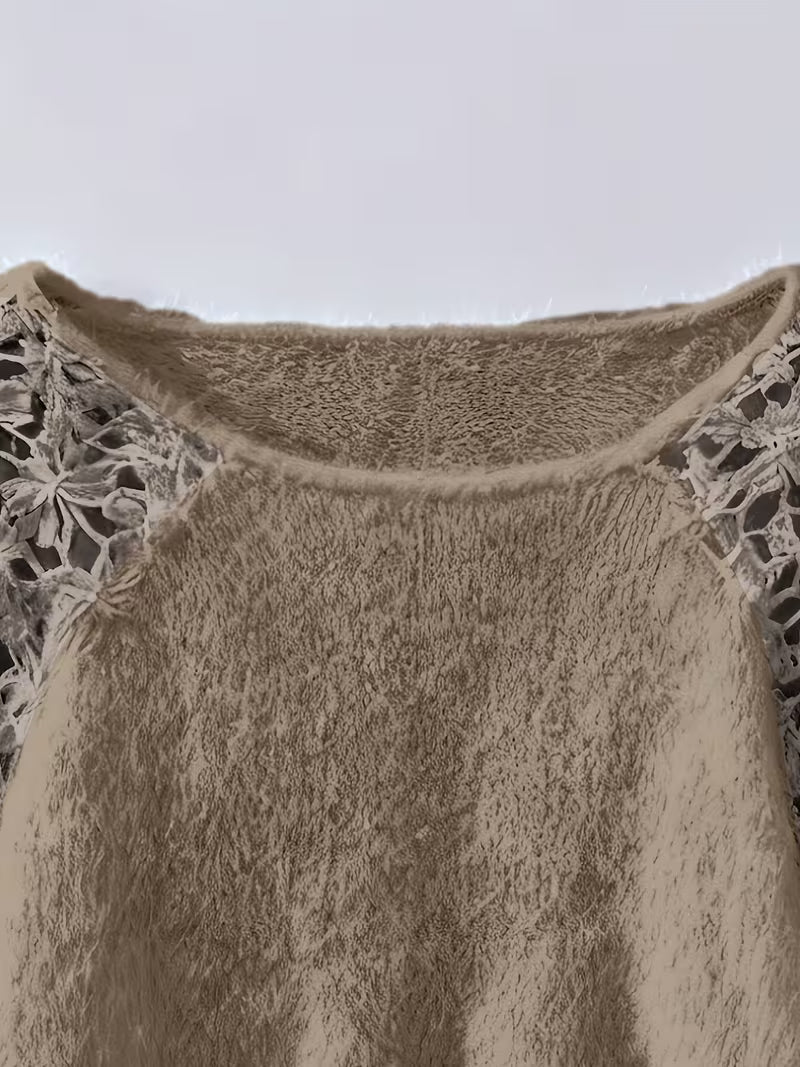 DOBRINA OFF-SHOULDER LACE KNIT SWEATER