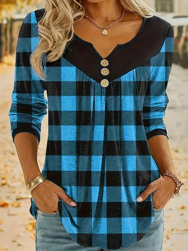 FONTEMANHA PLAID V-NECK TOP