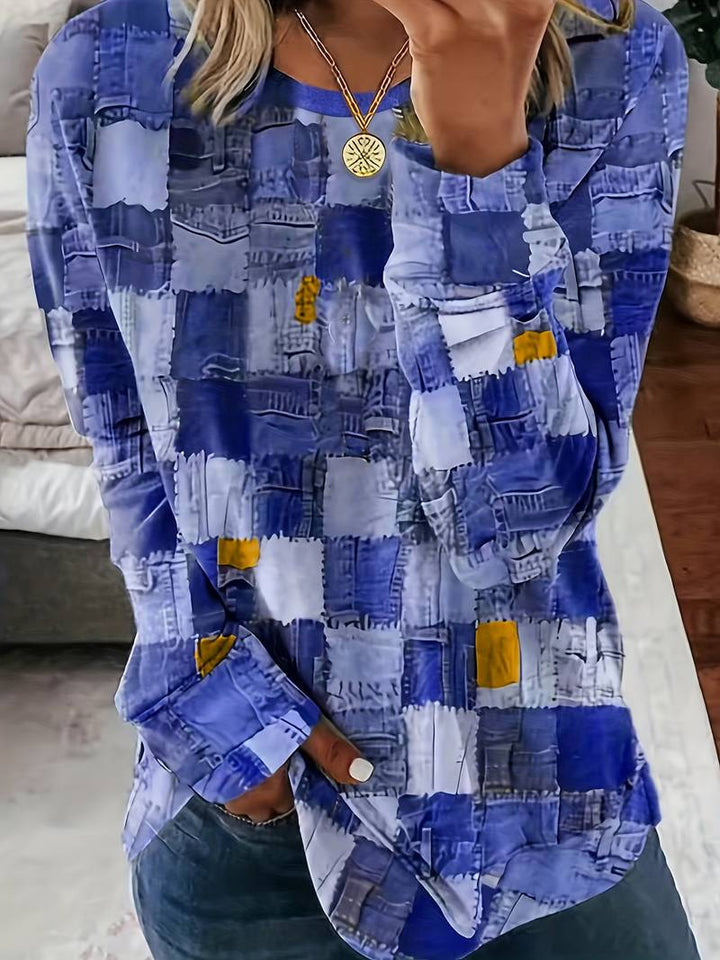 TALYA CASUAL LONG-SLEEVE PLAID TOP