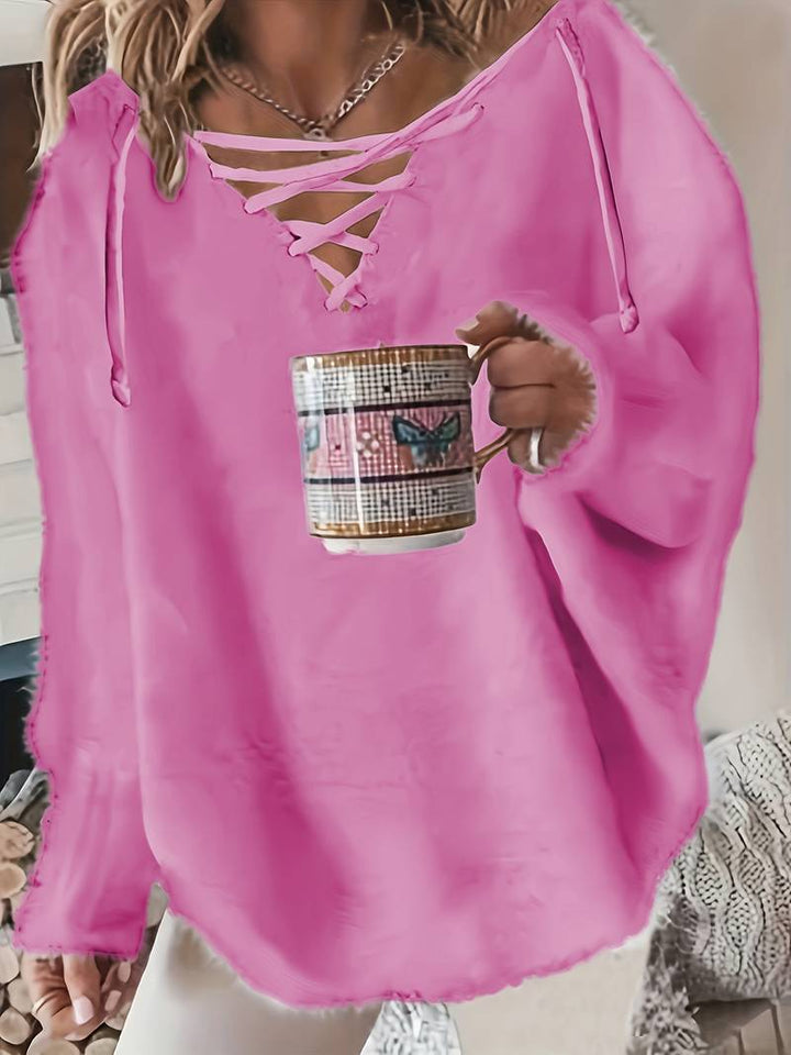 ELARIN V-NECK LACE-UP SWEATER