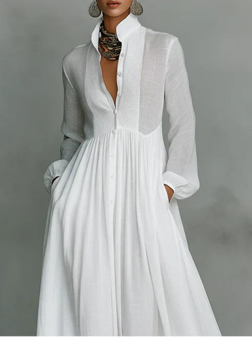 FREYJA LONG SLEEVE BUTTON-FRONT MAXI DRESS