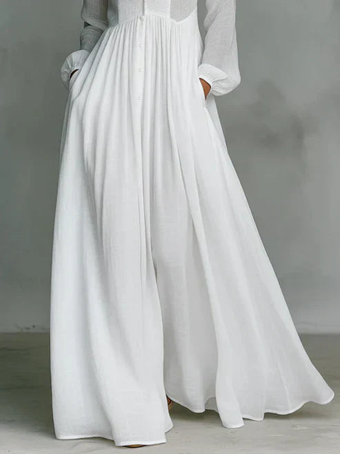 FREYJA LONG SLEEVE BUTTON-FRONT MAXI DRESS