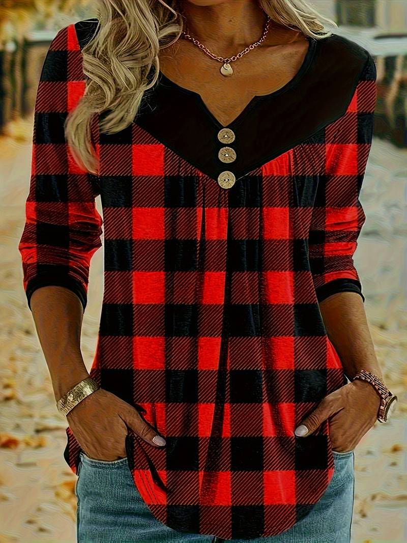 FONTEMANHA PLAID V-NECK TOP