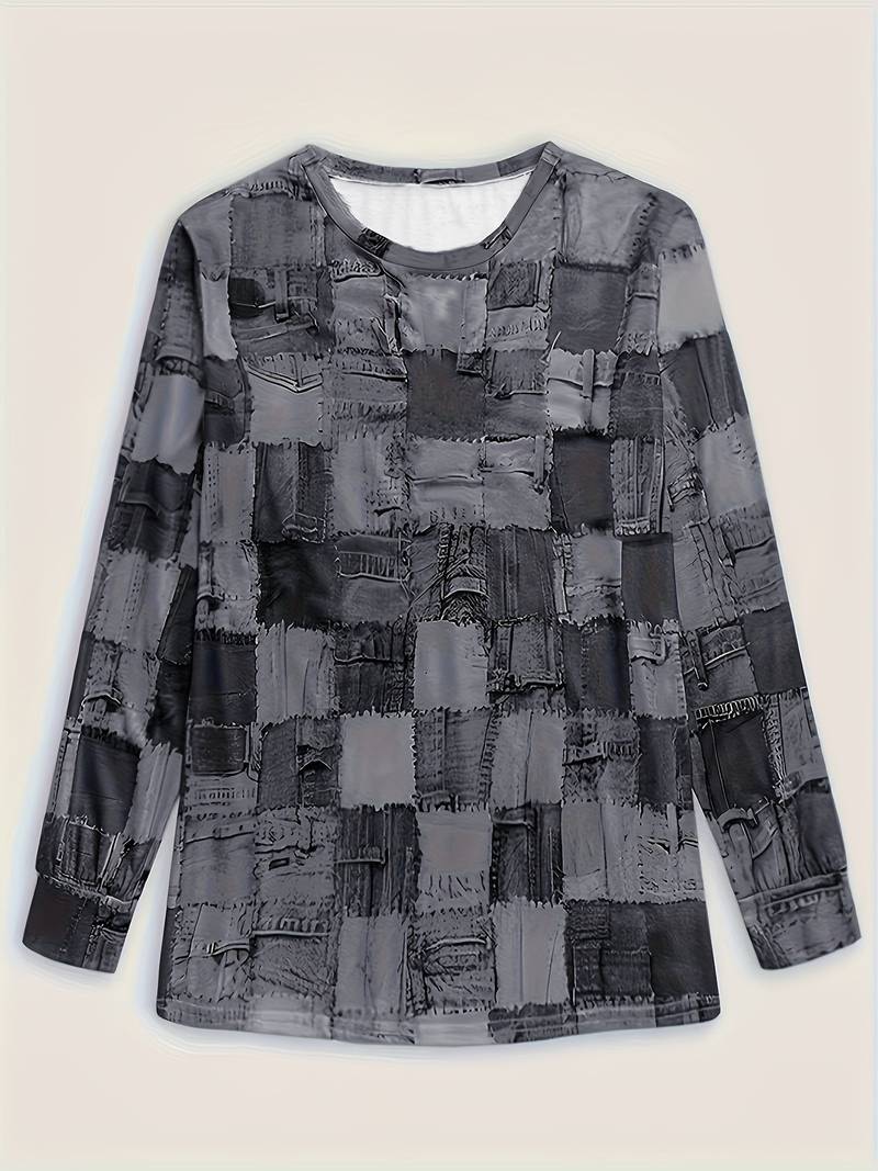 TALYA CASUAL LONG-SLEEVE PLAID TOP