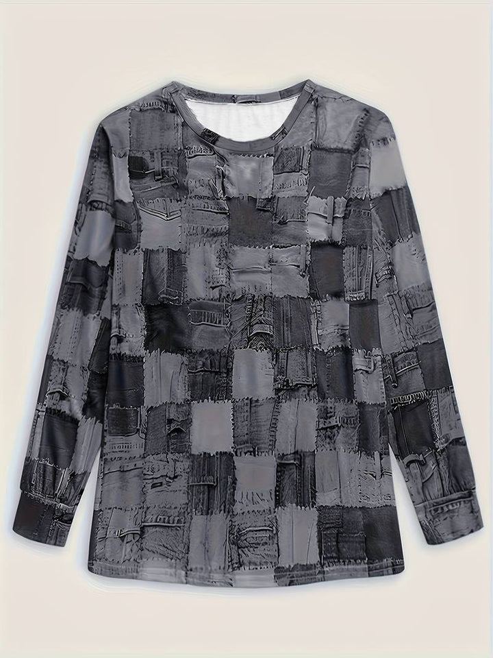 TALYA CASUAL LONG-SLEEVE PLAID TOP