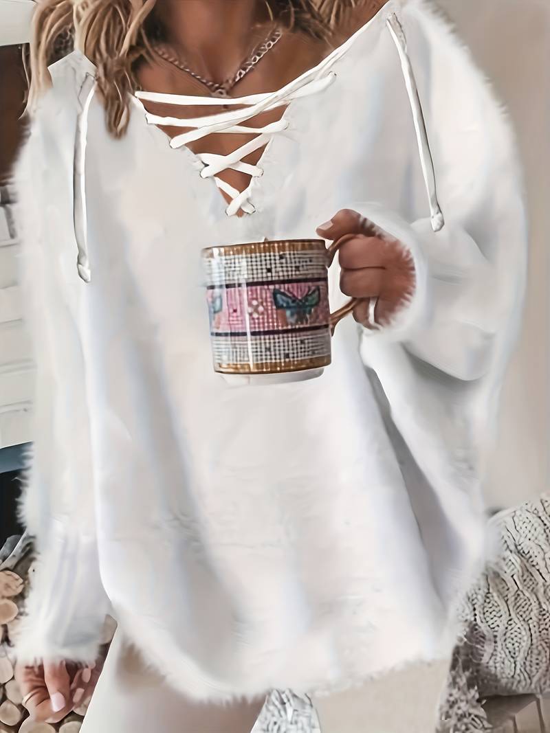 ELARIN V-NECK LACE-UP SWEATER