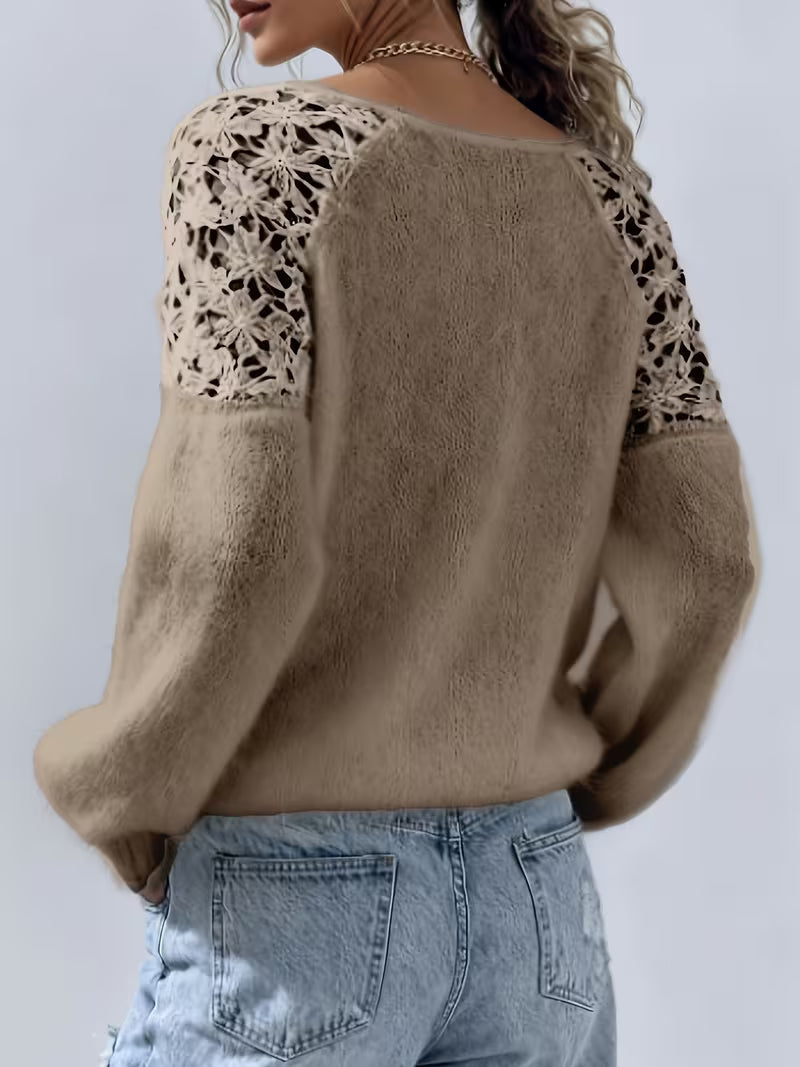 DOBRINA OFF-SHOULDER LACE KNIT SWEATER