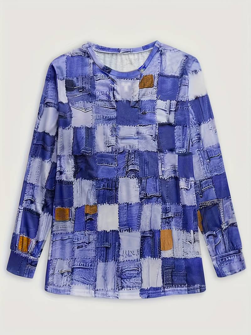 TALYA CASUAL LONG-SLEEVE PLAID TOP