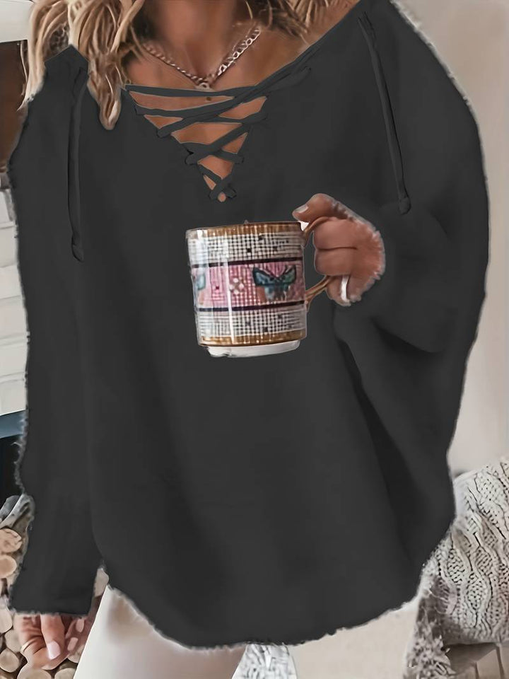 ELARIN V-NECK LACE-UP SWEATER