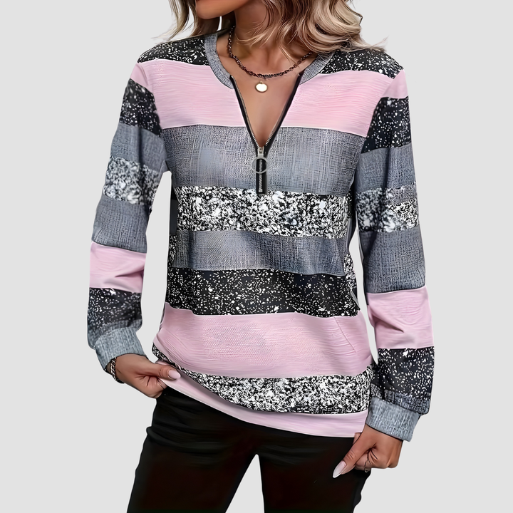 AVITAL CASUAL STRIPED ZIP SWEATSHIRT