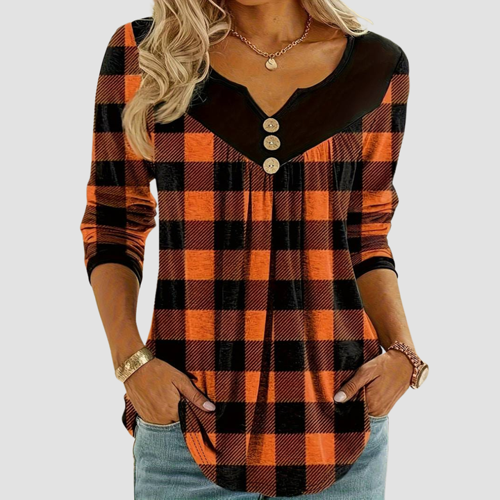 FONTEMANHA PLAID V-NECK TOP
