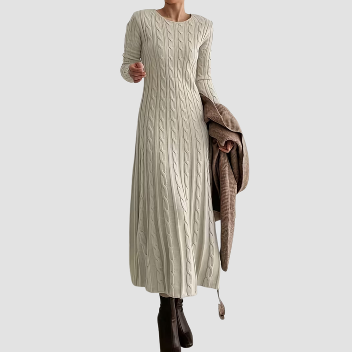 JEMINA ELEGANT LONG CABLE-KNIT DRESS