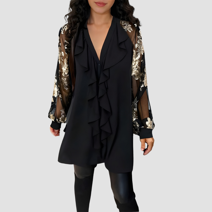 ROSE RUFFLE V-NECK BLOUSE