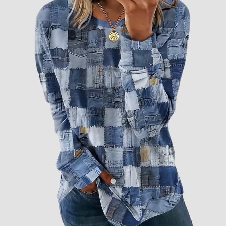 TALYA CASUAL LONG-SLEEVE PLAID TOP