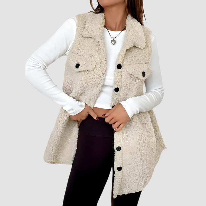 SOPHIE SHERPA BUTTON-DOWN VEST