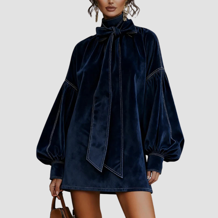 ORLISSEA VELVET LANTERN SLEEVE MINI DRESS