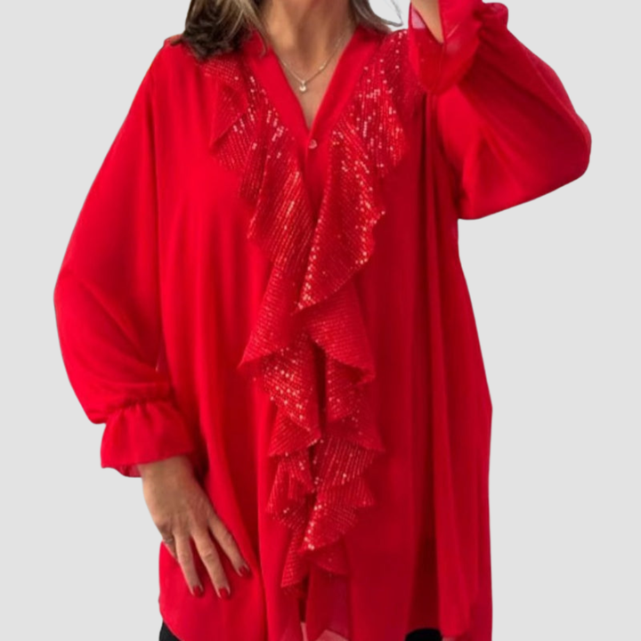 CALISTA CHIFFON V-NECK SEQUIN BLOUSE