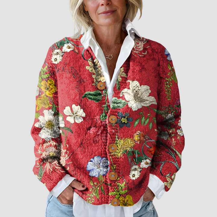 MIRAYA VINTAGE FLORAL ART CARDIGAN