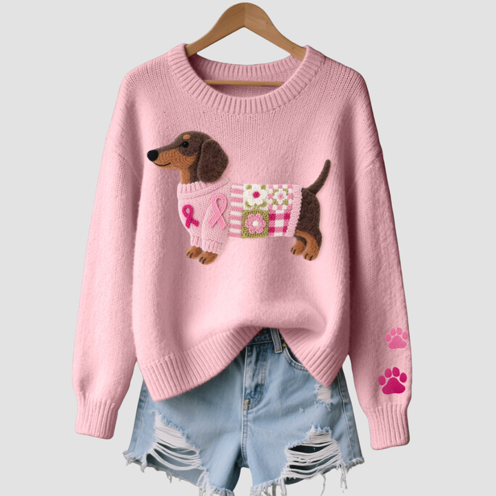 NAONI WOOL-FELT DACHSHUND KNIT SWEATER