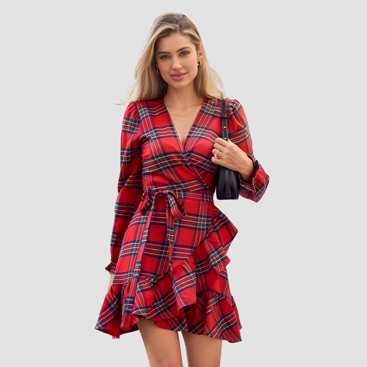 MARYROSE FESTIVE PLAID MINI DRESS