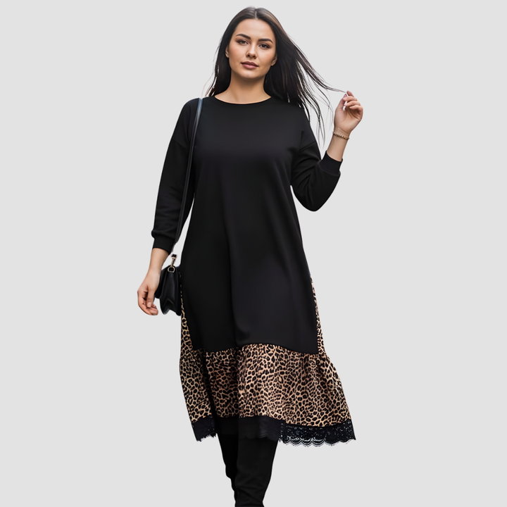 NADIA LONG-SLEEVE RUFFLE HEM DRESS