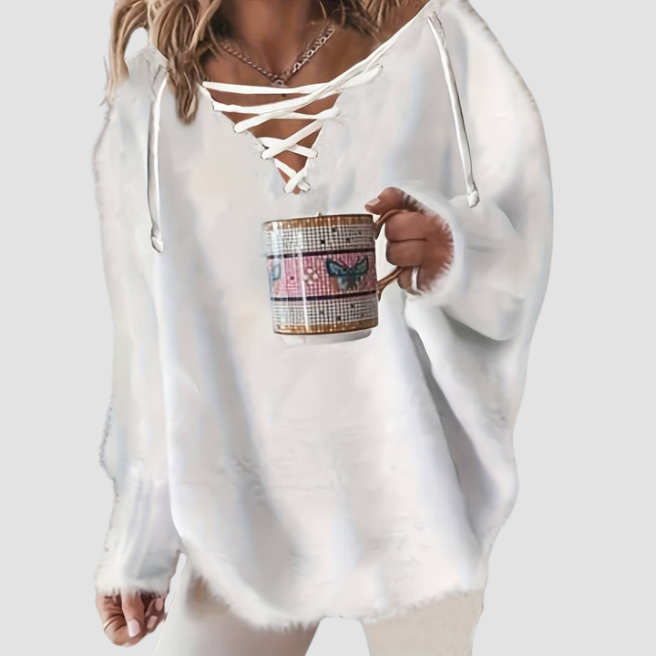 ELARIN V-NECK LACE-UP SWEATER