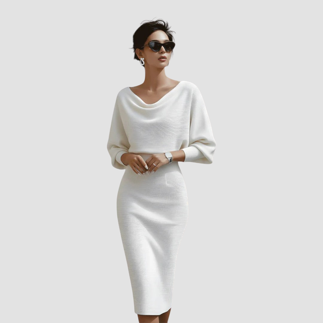 LUNARIA DRAPED BATWING MIDI DRESS – Madison & Mae LUNARIA DRAPED BATWING MIDI DRESS – Madison & Mae