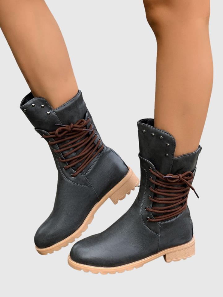 ELZA STUDDED LACE-UP BOOTS