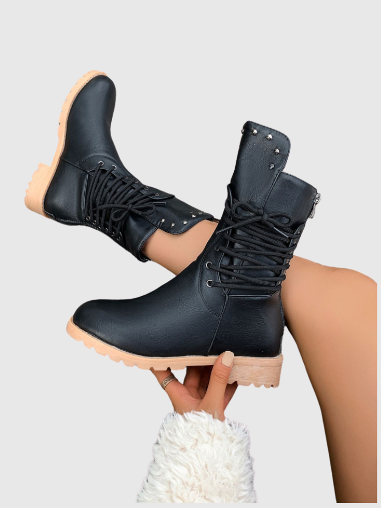 ELZA STUDDED LACE-UP BOOTS