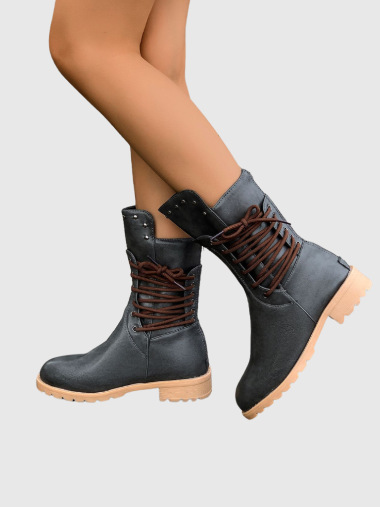 ELZA STUDDED LACE-UP BOOTS