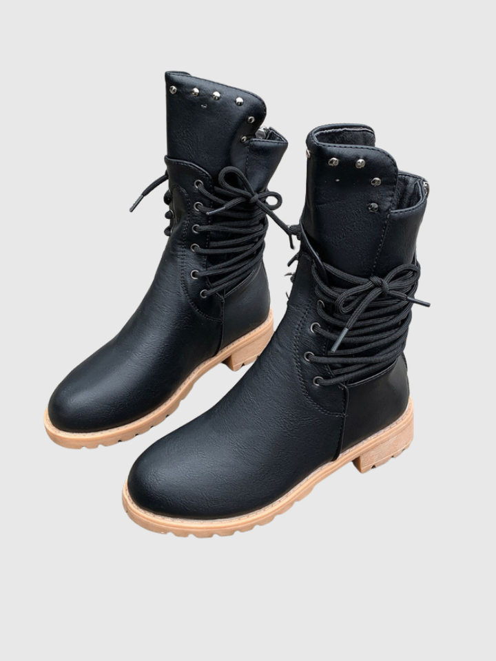 ELZA STUDDED LACE-UP BOOTS