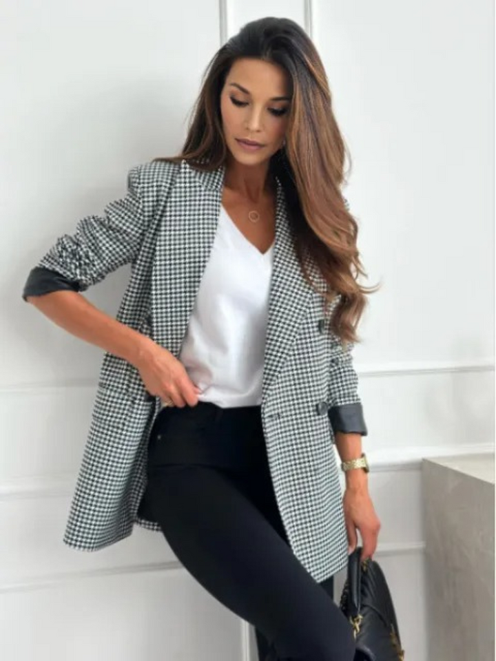 ELISE HOUNDSTOOTH DOUBLE-BREASTED BLAZER