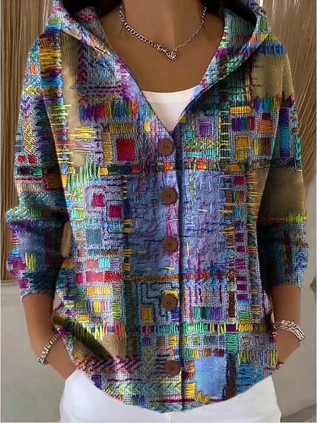 MAREN ELEGANT PRINTED BUTTON CARDIGAN