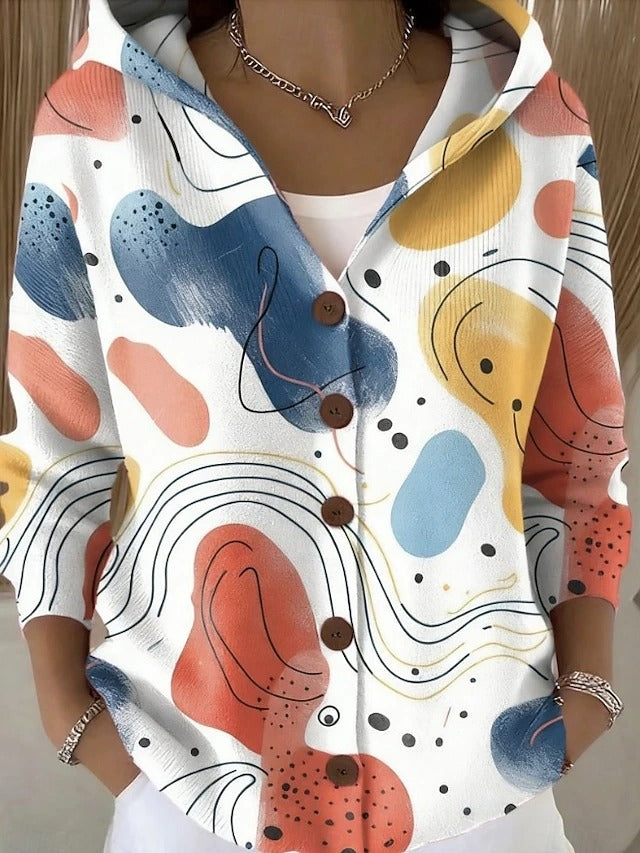 MAREN ELEGANT PRINTED BUTTON CARDIGAN