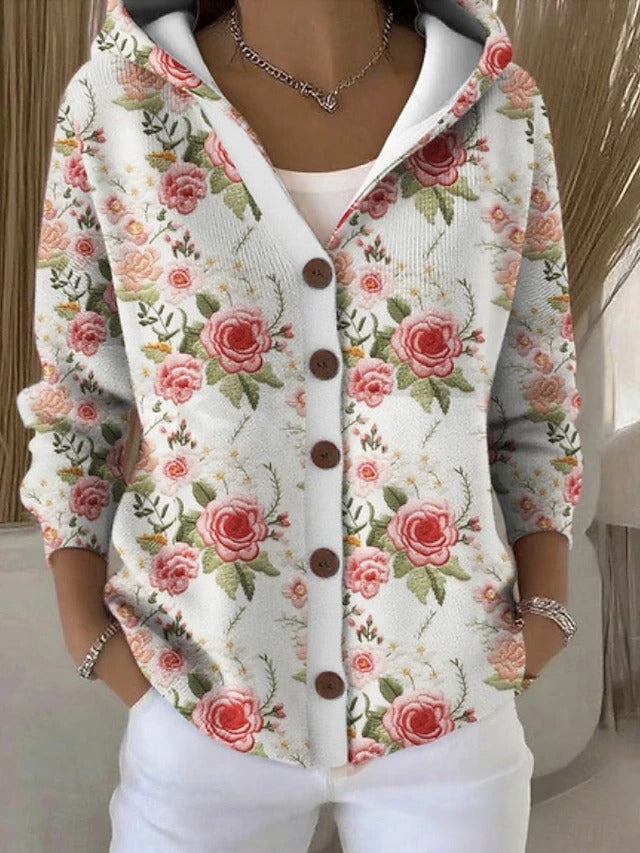 MAREN ELEGANT PRINTED BUTTON CARDIGAN