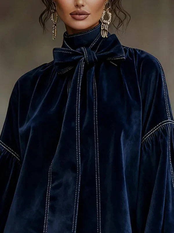 ORLISSEA VELVET LANTERN SLEEVE MINI DRESS