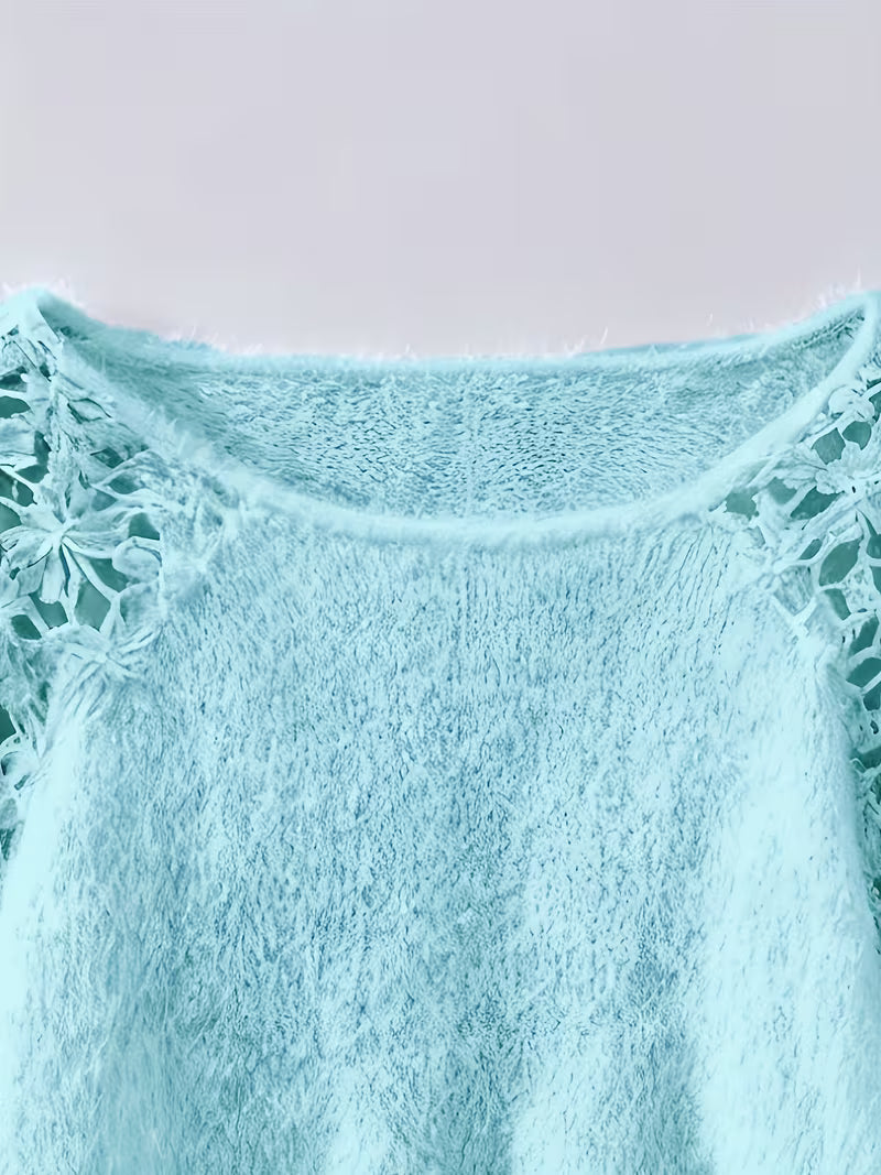 DOBRINA OFF-SHOULDER LACE KNIT SWEATER