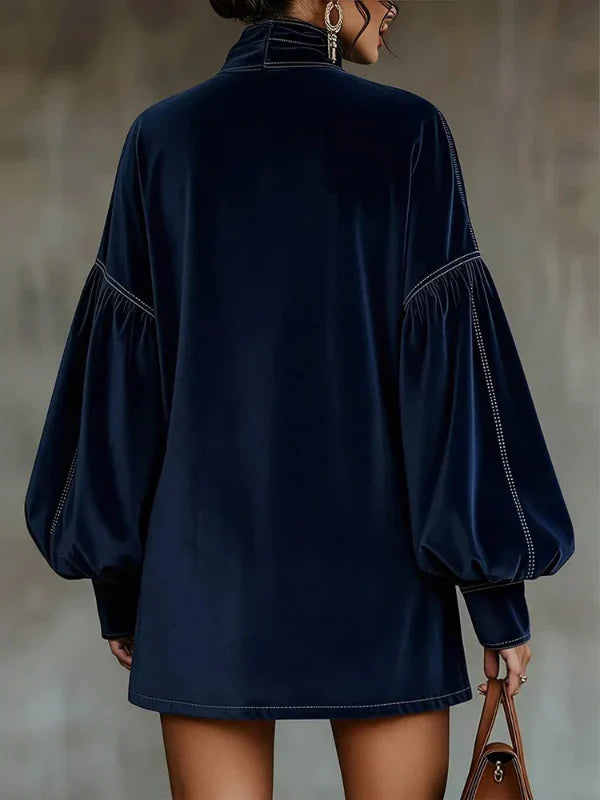 ORLISSEA VELVET LANTERN SLEEVE MINI DRESS