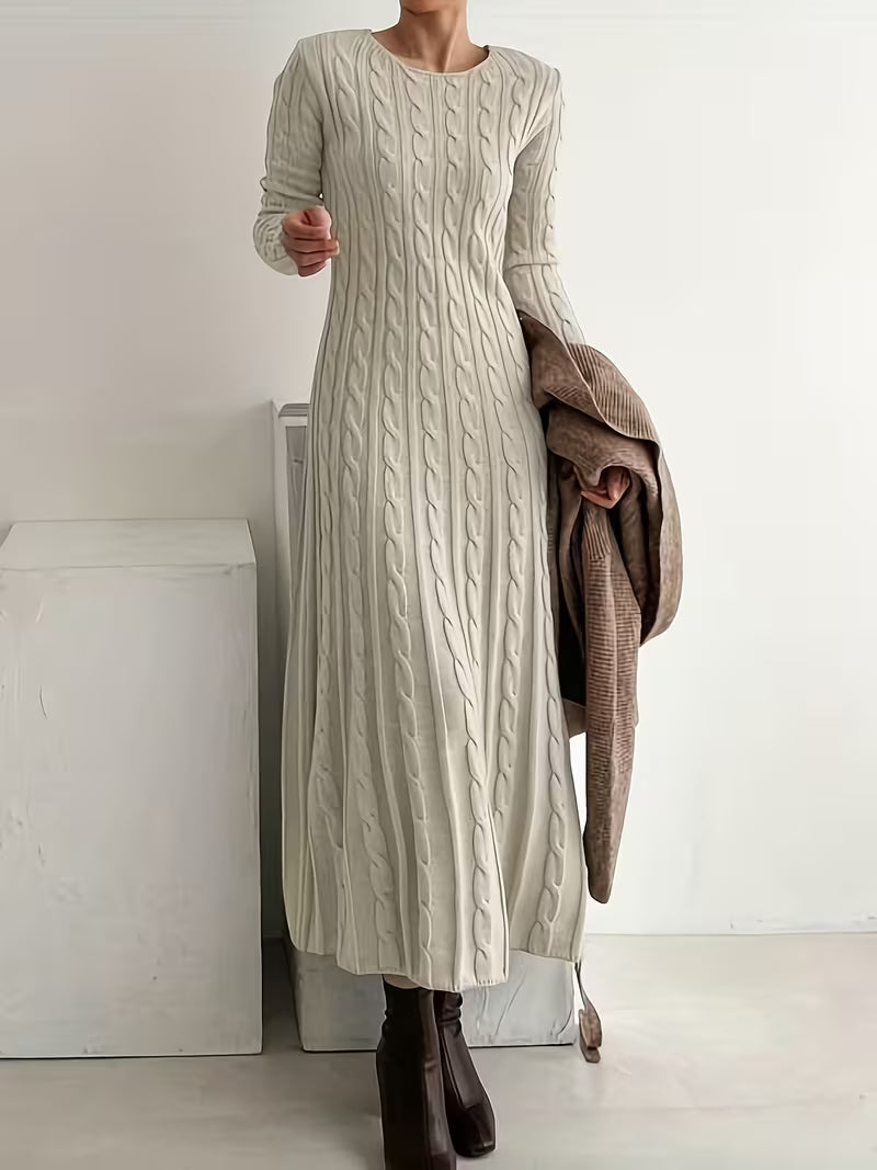 JEMINA ELEGANT LONG CABLE-KNIT DRESS