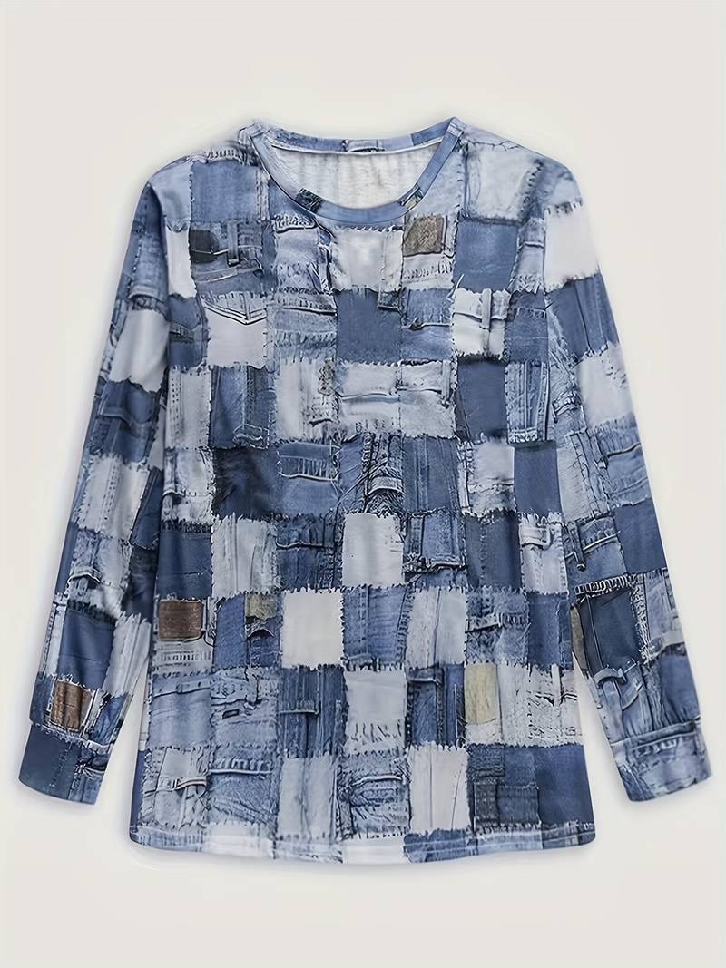 TALYA CASUAL LONG-SLEEVE PLAID TOP