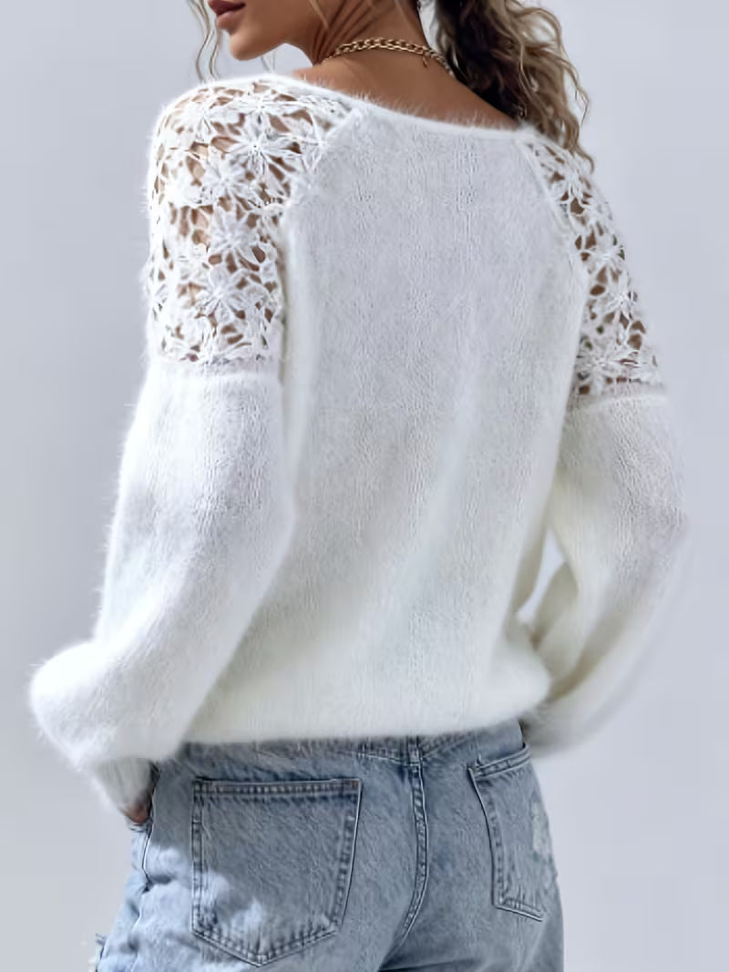 DOBRINA OFF-SHOULDER LACE KNIT SWEATER