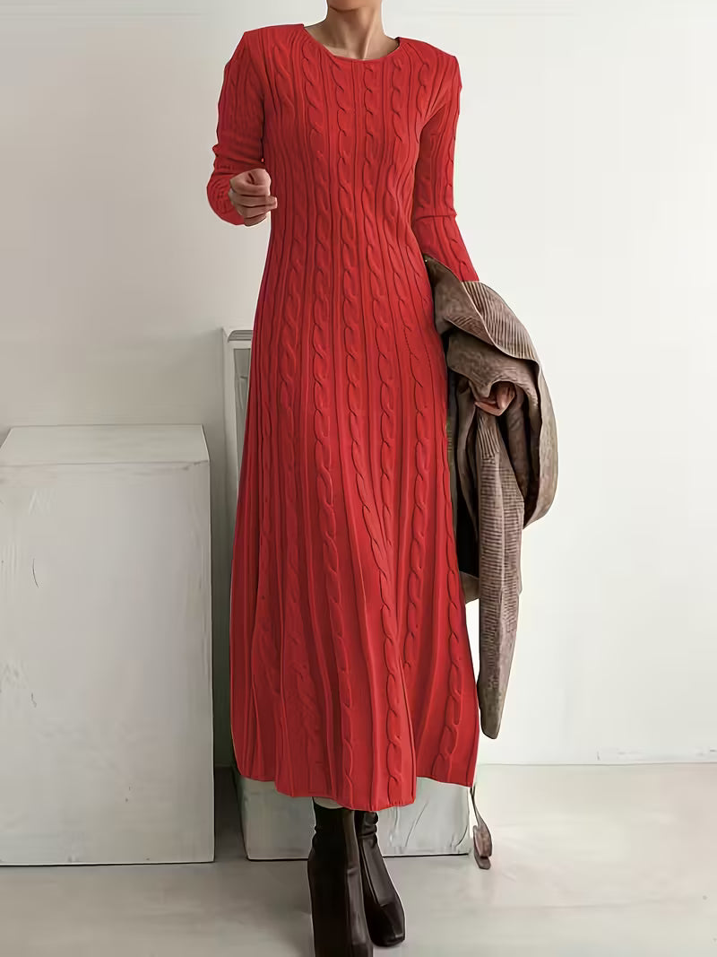 JEMINA ELEGANT LONG CABLE-KNIT DRESS