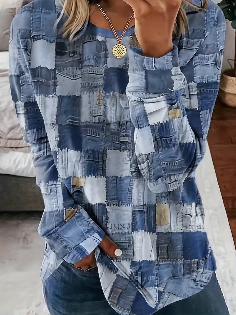 TALYA CASUAL LONG-SLEEVE PLAID TOP