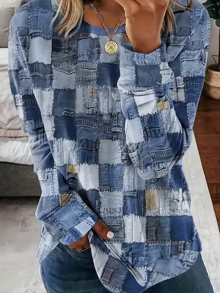 TALYA CASUAL LONG-SLEEVE PLAID TOP